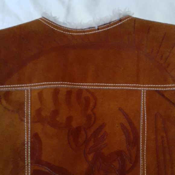 Vintage Western Suede Shearling‎ Vest Deer Cactus - Picture 8 of 8